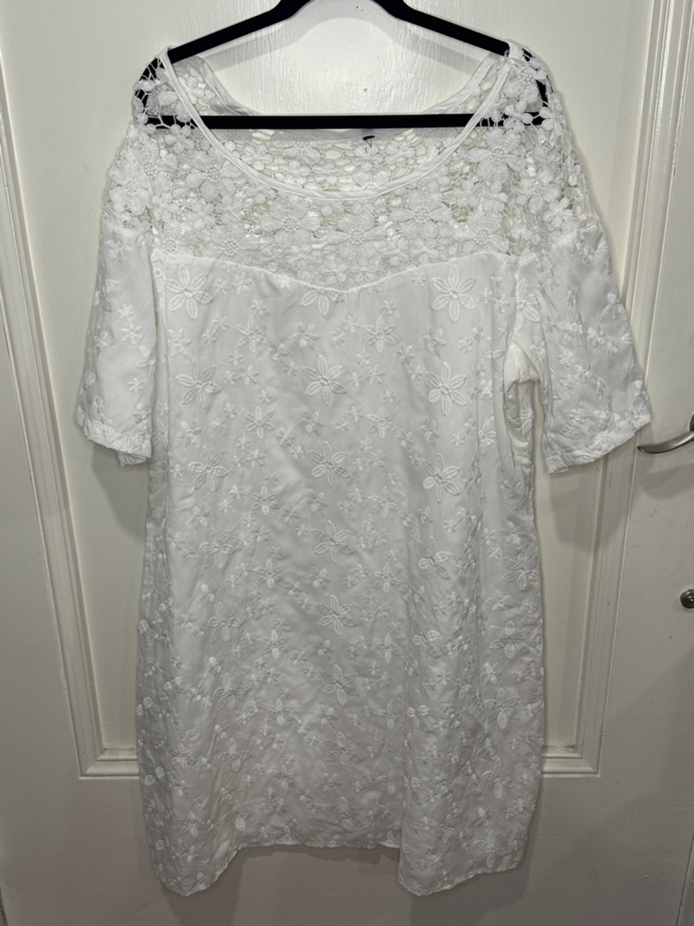 White Floral Eyelet Shift Dress - Women's